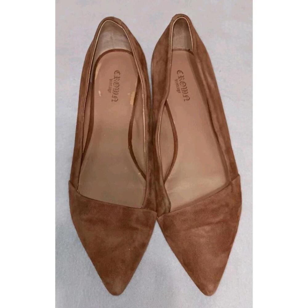EUC Brown Crown Vintage Noelle Pointed Toe Flats Womens Size 7 Faux Suede... - Picture 2 of 8
